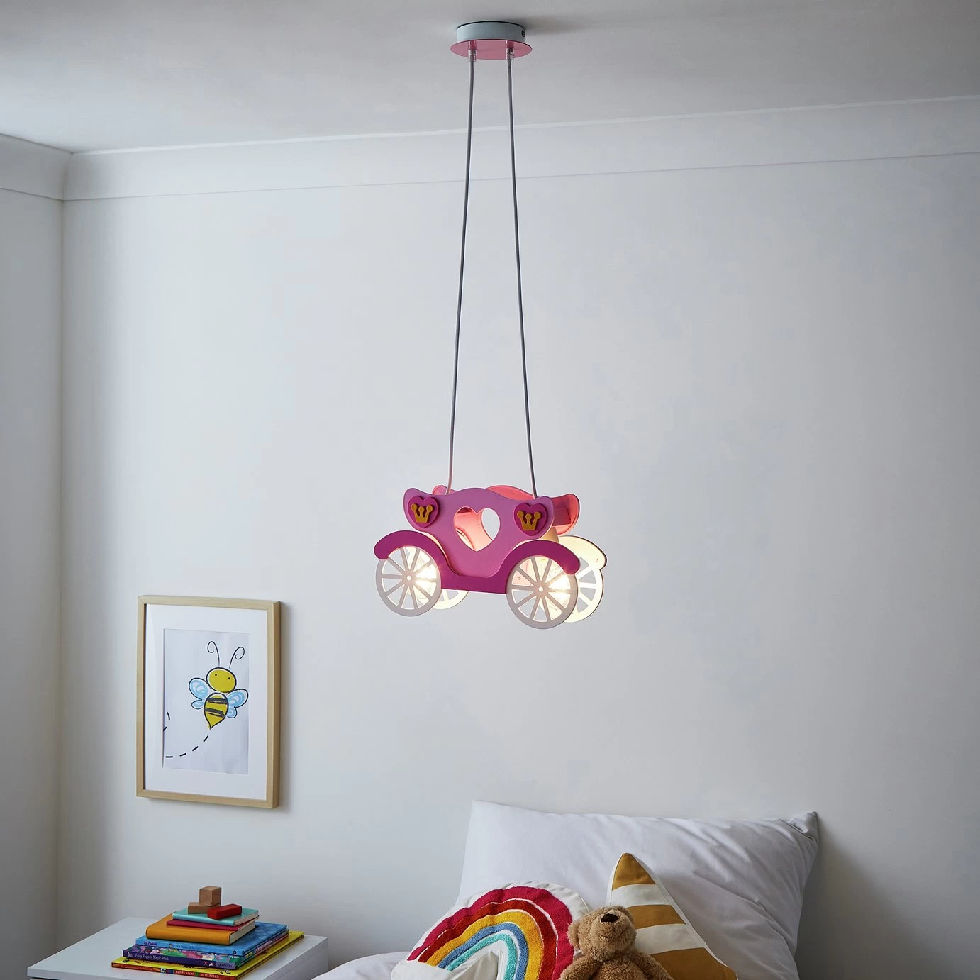 Glow Kids Princess Carriage Pendant Light - Pink & White - Image 2