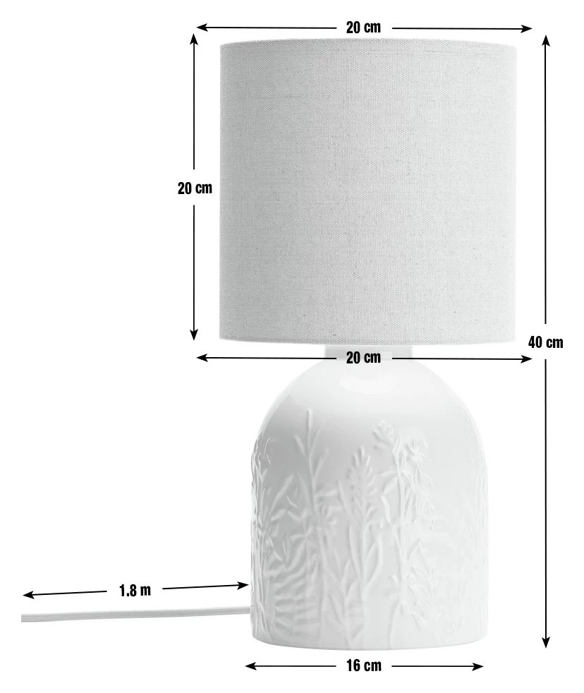 Habitat Embossed Floral Ceramic Table Lamp - Off White - Image 3