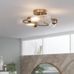 Habitat Ribbed Metal 3 Light Bathroom Ceiling Light - Gold