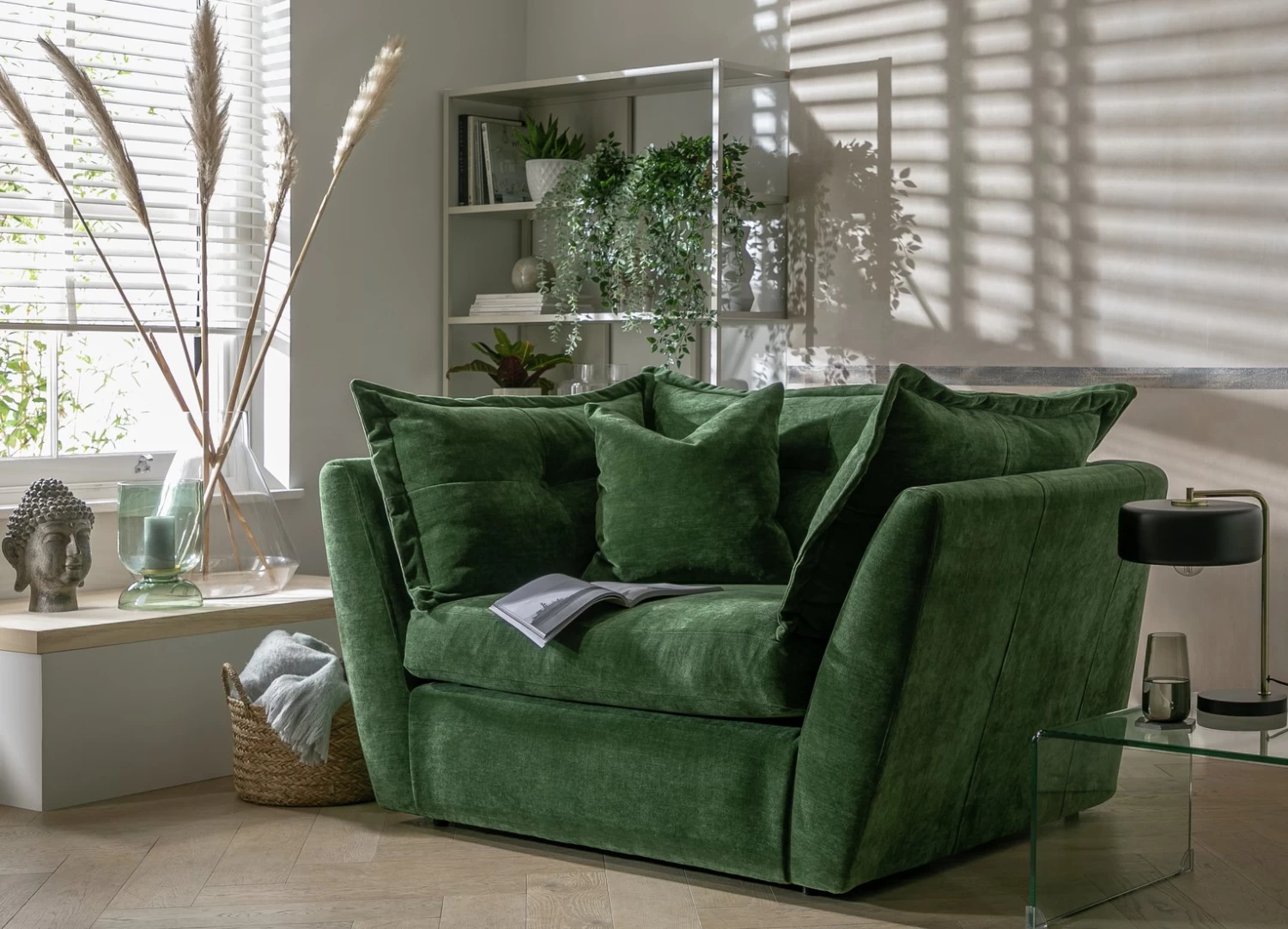 Habitat Jacques Velvet Cuddle Chair - Moss Green - Image 2