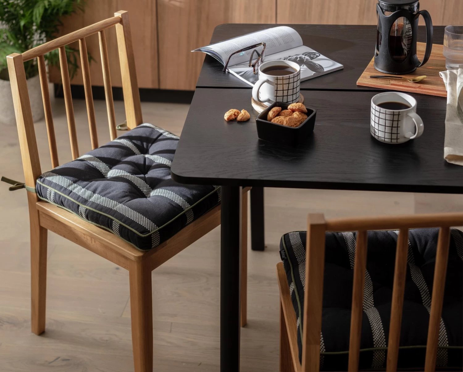 Habitat Woven Stripe Pack Of 2 Seat Cushion - Black - Image 2