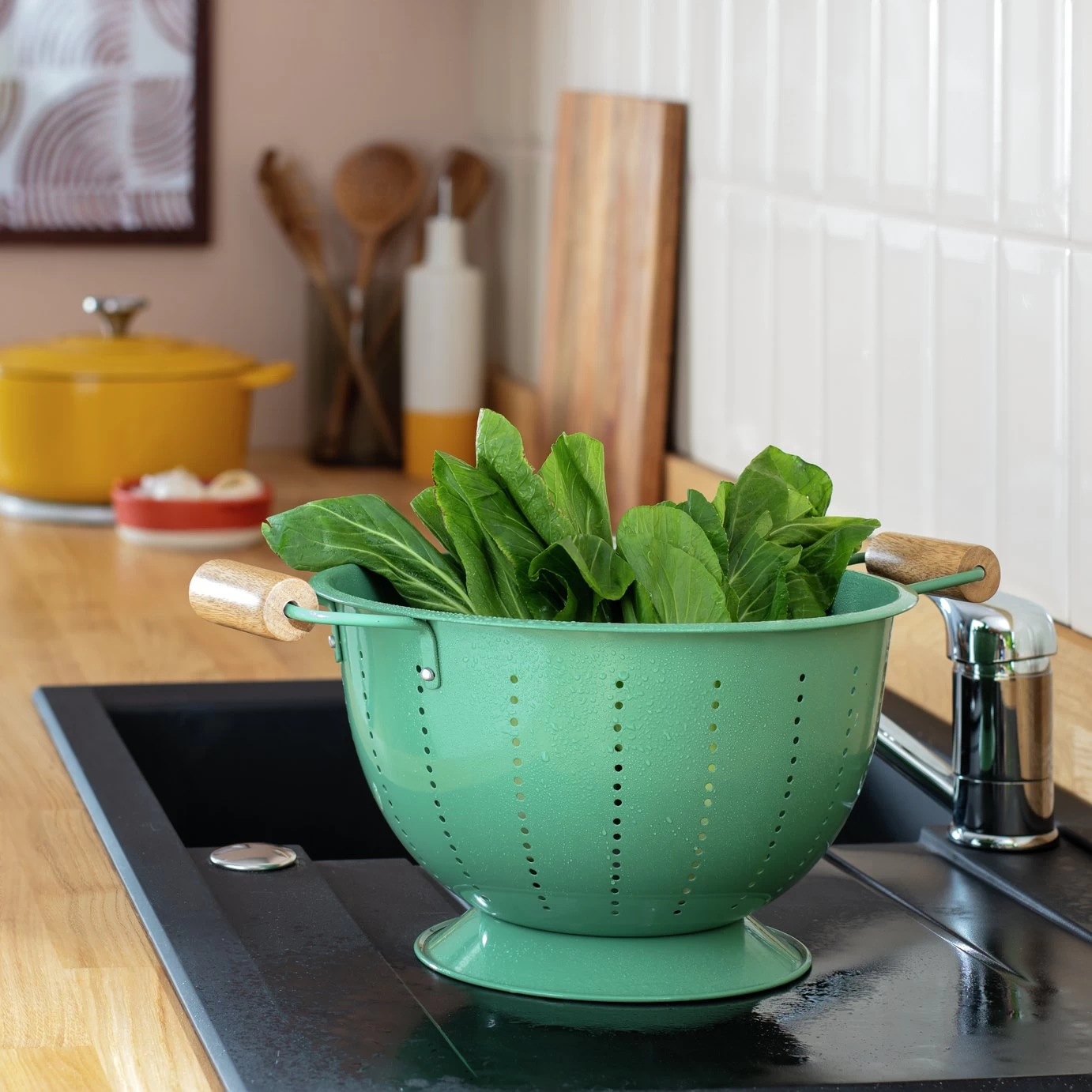 Habitat Enamel And Wood Colander - Image 6