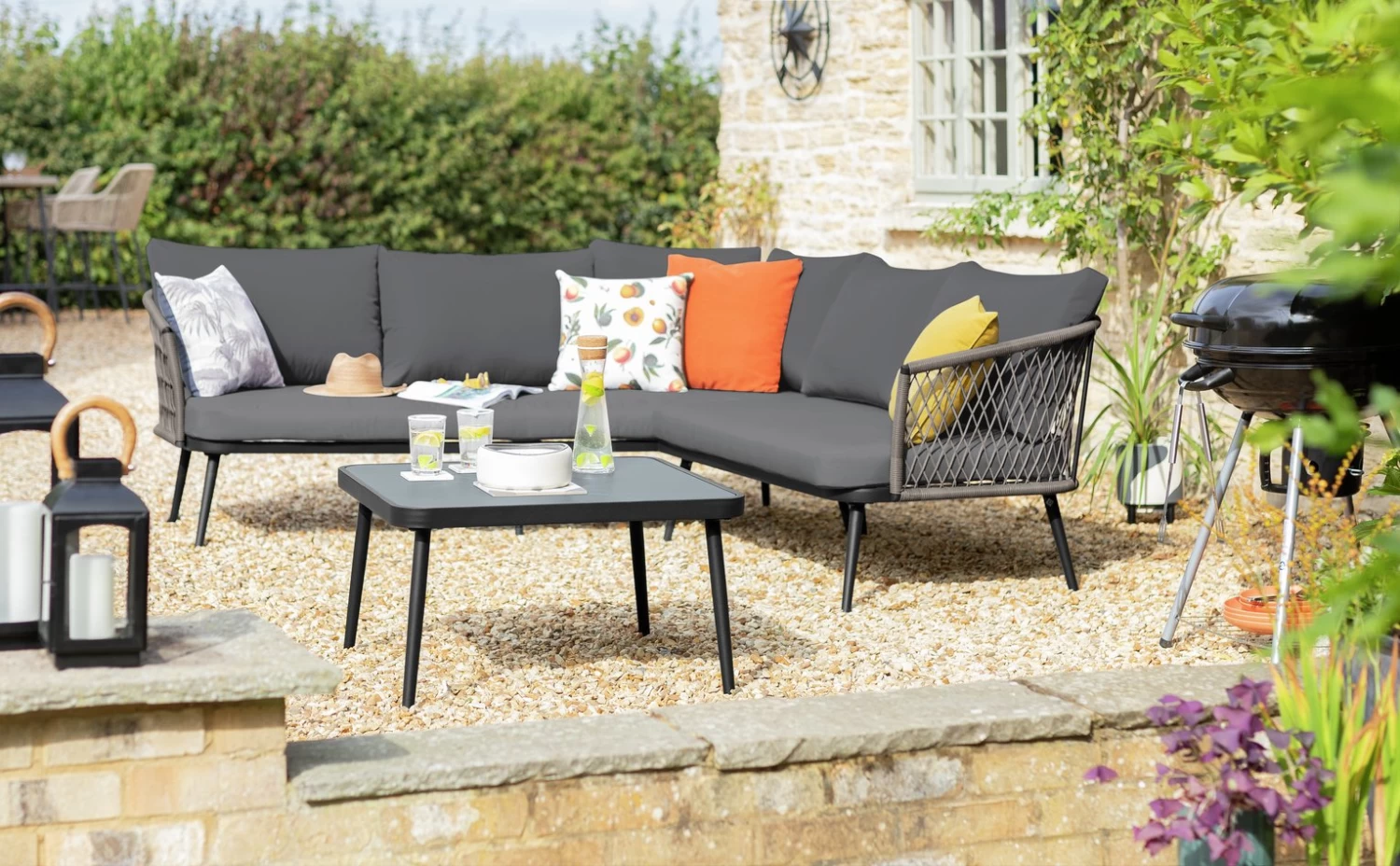 Habitat Habtat Somerset 5 Seater Metal Garden Corner Sofa Set - Grey - Image 2