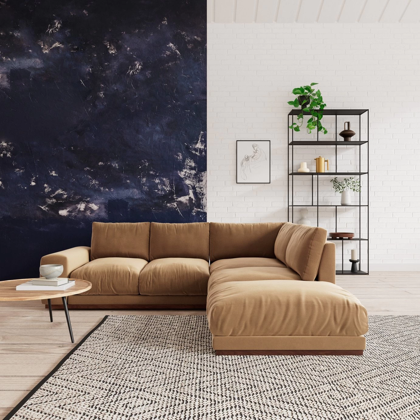 Swoon Denver Velvet Right Hand Corner Sofa - Biscuit - Image 2