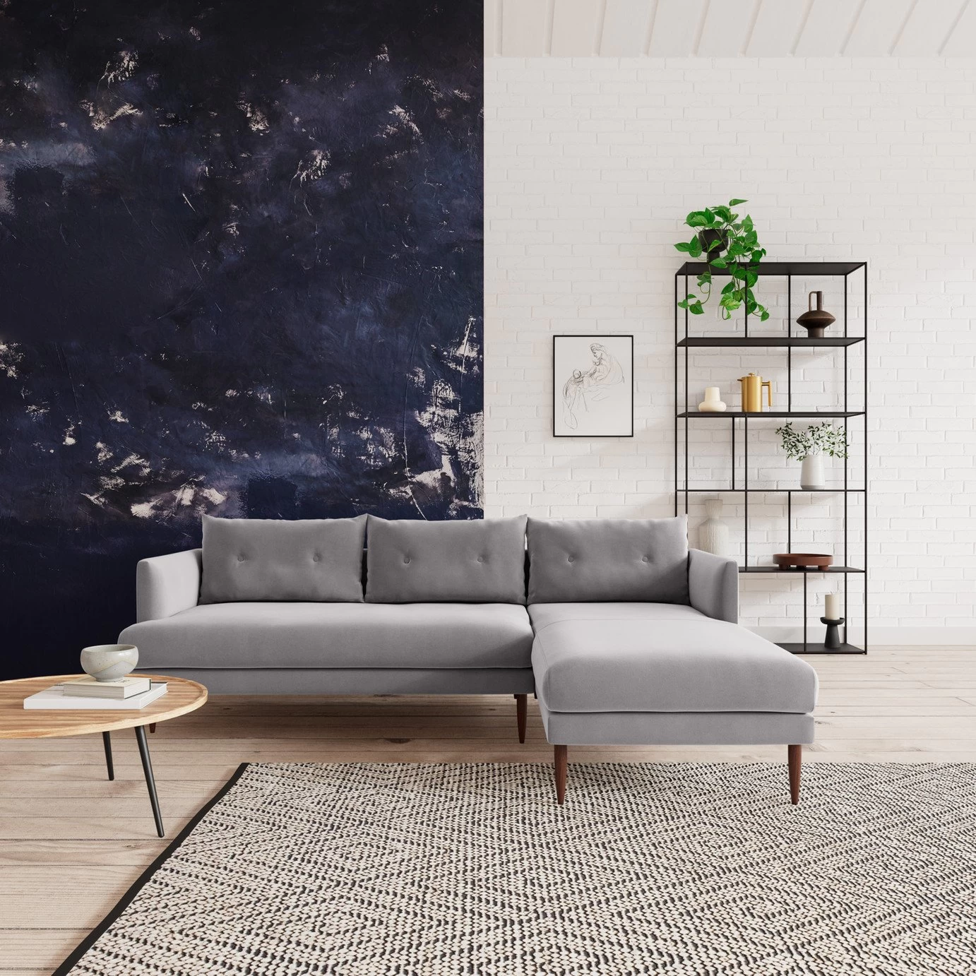 Swoon Kalmar Velvet Right Hand Corner Sofa - Silver Grey - Image 2