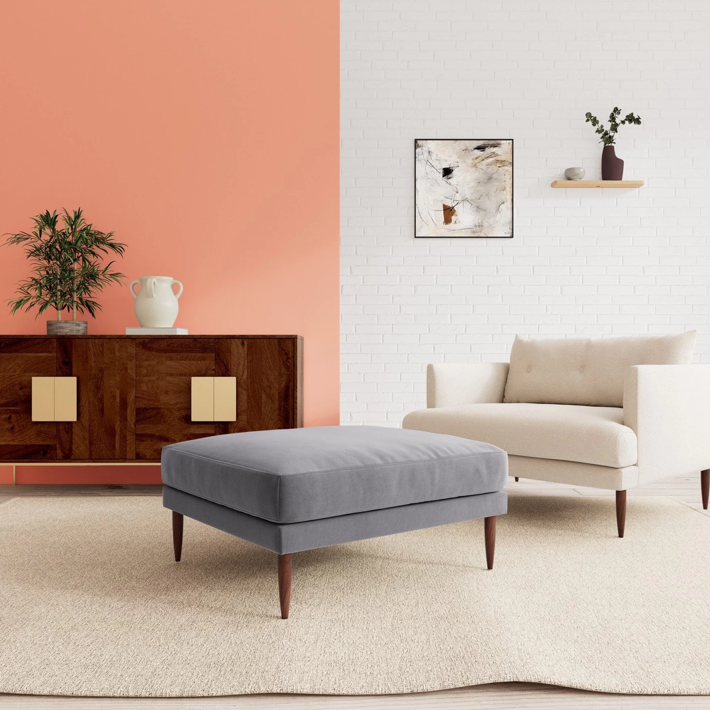 Swoon Kalmar Velvet Ottoman Footstool - Granite Grey - Image 2