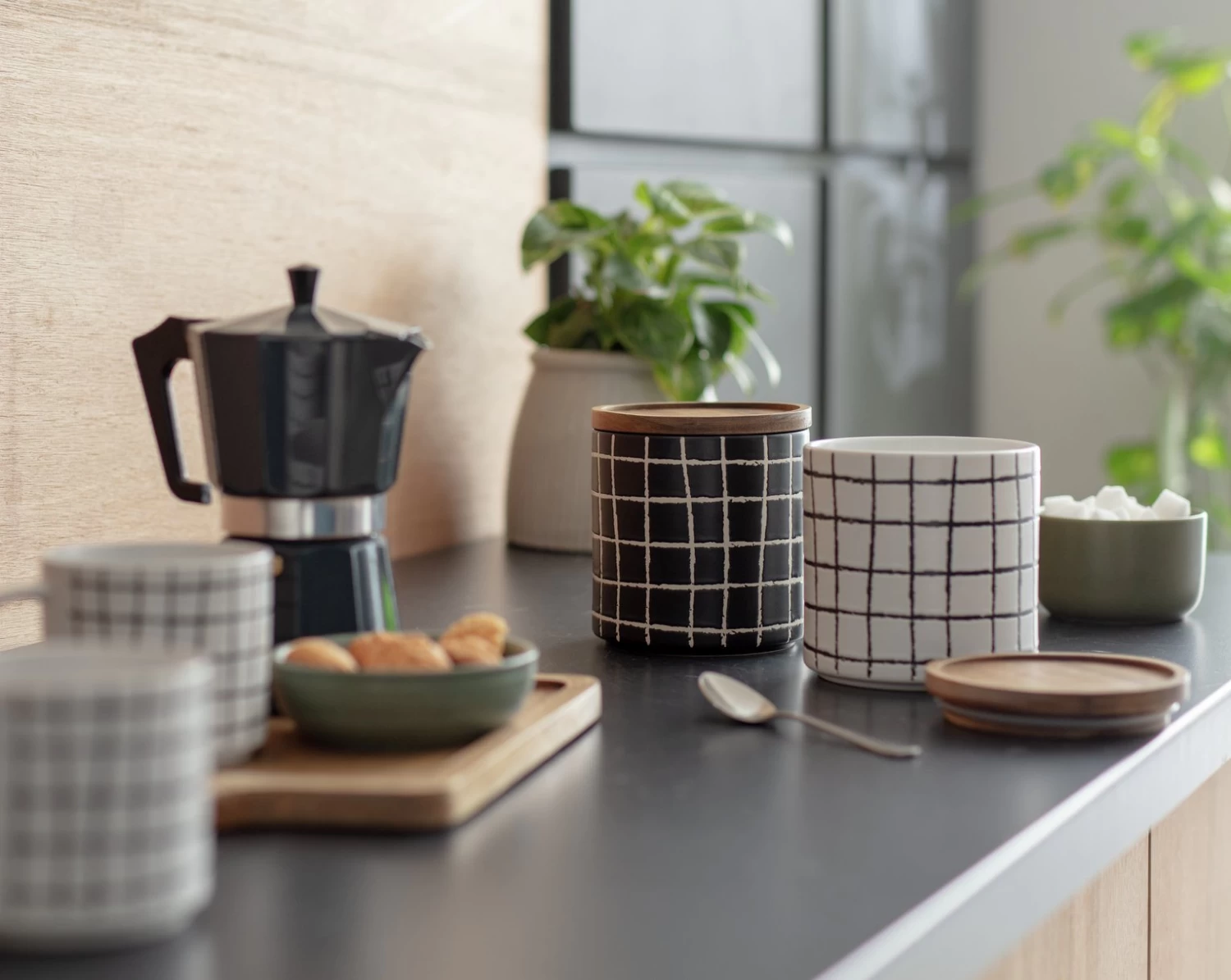 Habitat Grid Pack Of 2 Ceramic Canister - Black And White - Image 2