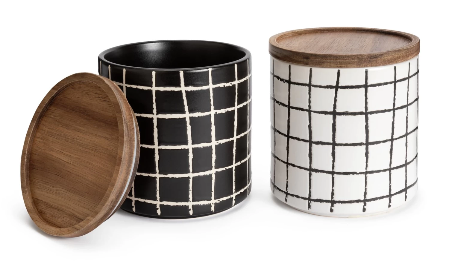 Habitat Grid Pack Of 2 Ceramic Canister - Black And White - Image 3