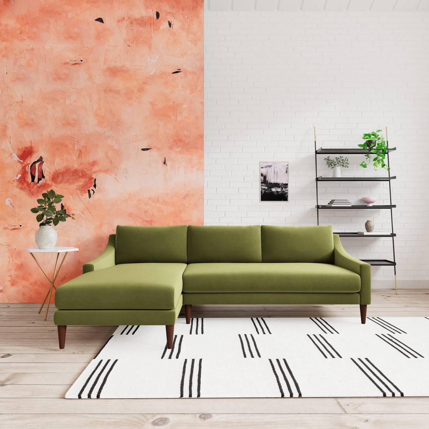 Swoon Turin Velvet Left Hand Corner Sofa - Fern Green - Image 2