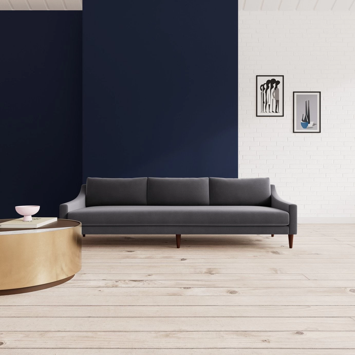 Swoon Turin Velvet 4 Seater Sofa - Granite Grey - Image 2