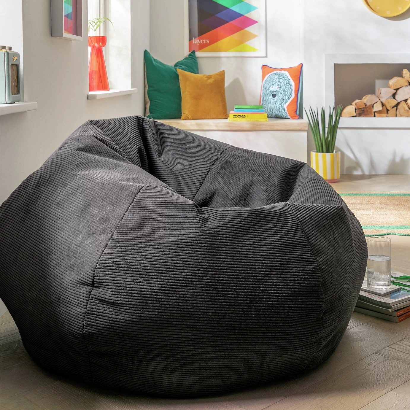 Kaikoo Aryton Cord Beanbag - Grey - Image 2