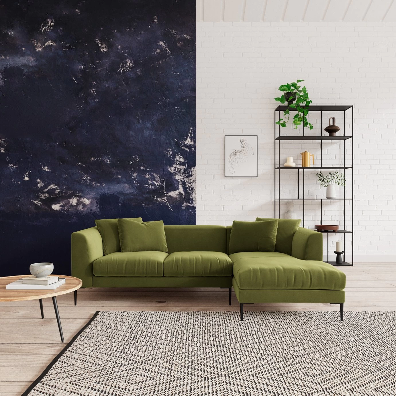 Swoon Alena Velvet Right Hand Corner Sofa - Fern Green - Image 2