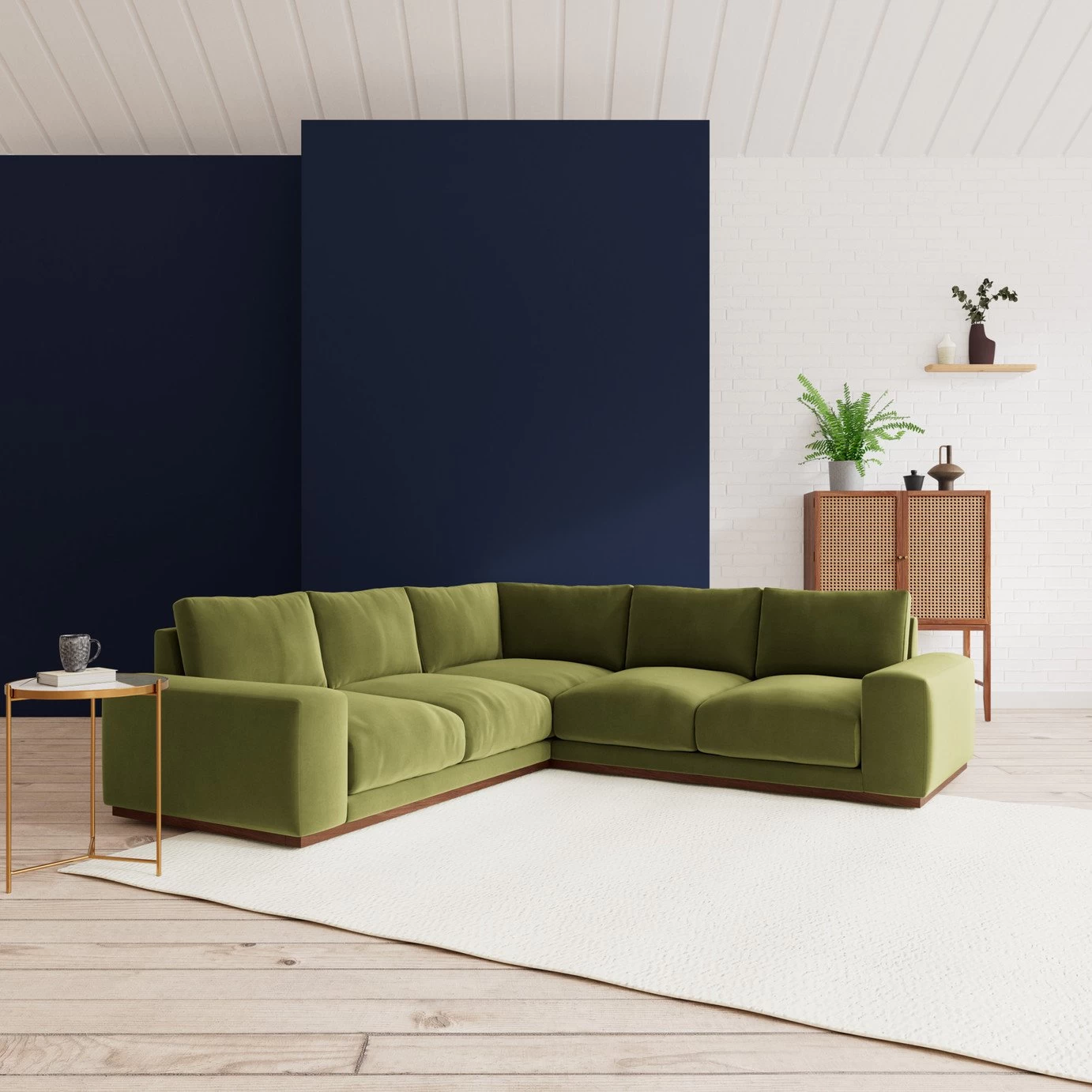 Swoon Denver Velvet 5 Seater Corner Sofa - Fern Green - Image 2