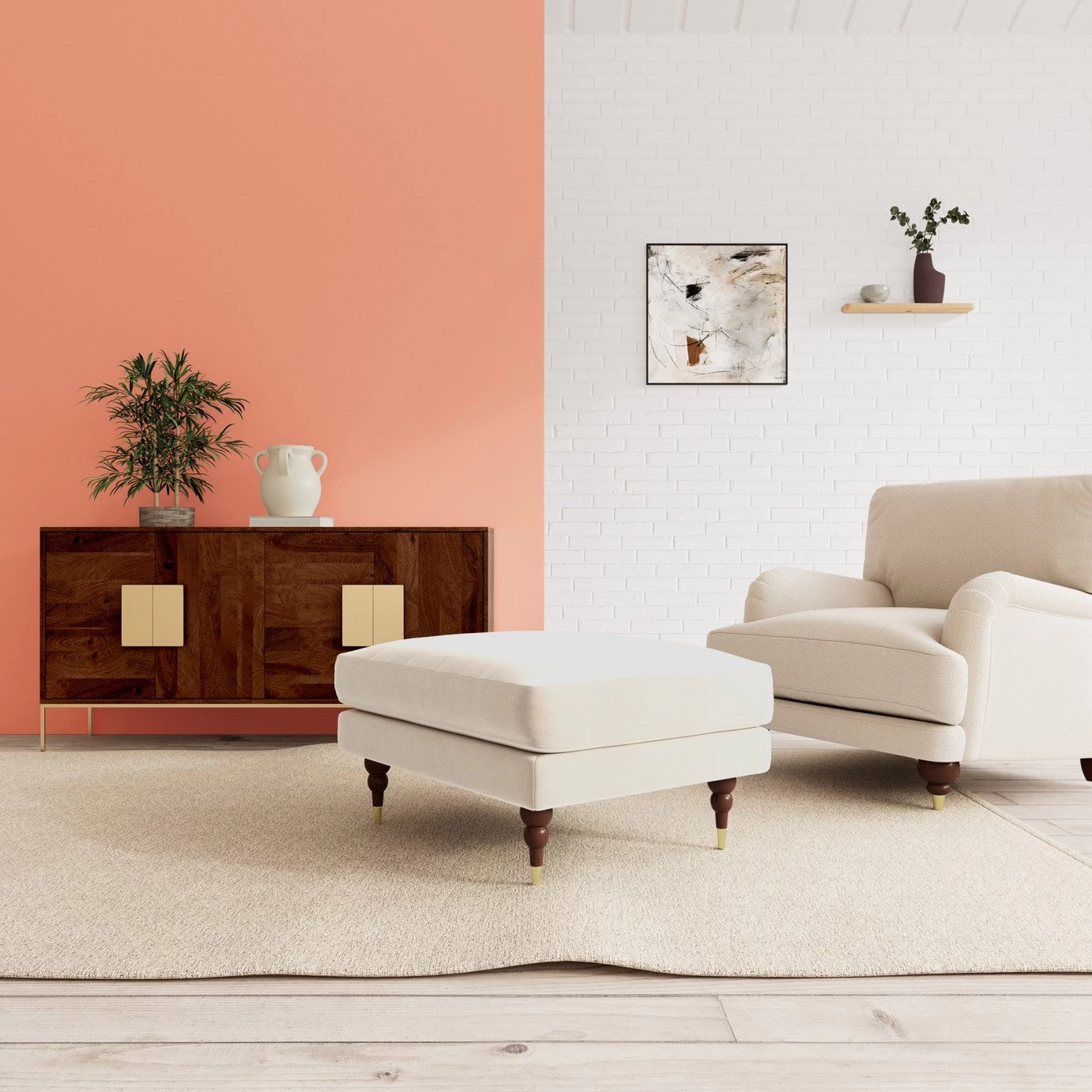 Swoon Charlbury Velvet Ottoman Footstool - Taupe - Image 2