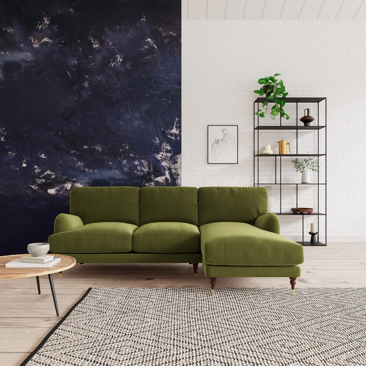 Swoon Charlbury Velvet Right Hand Corner Sofa - Fern Green - Image 2