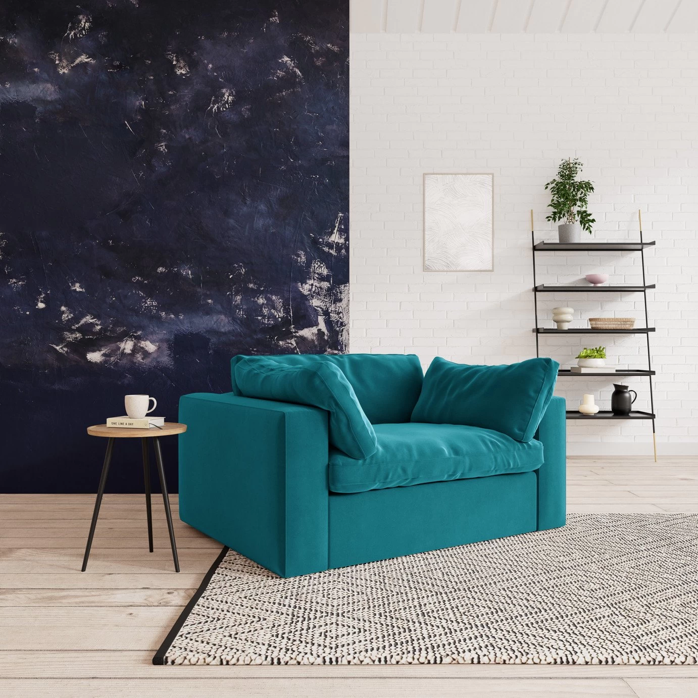 Swoon Seattle Velvet Cuddle Chair - Kingfisher Blue - Image 2