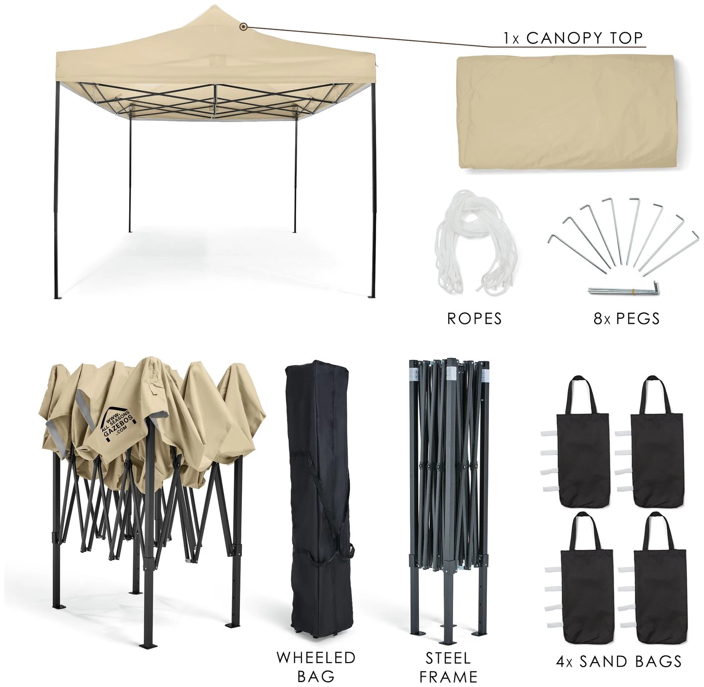 All Seasons 3m X 4.5m Garden Pop Up Gazebo - Beige - Image 3