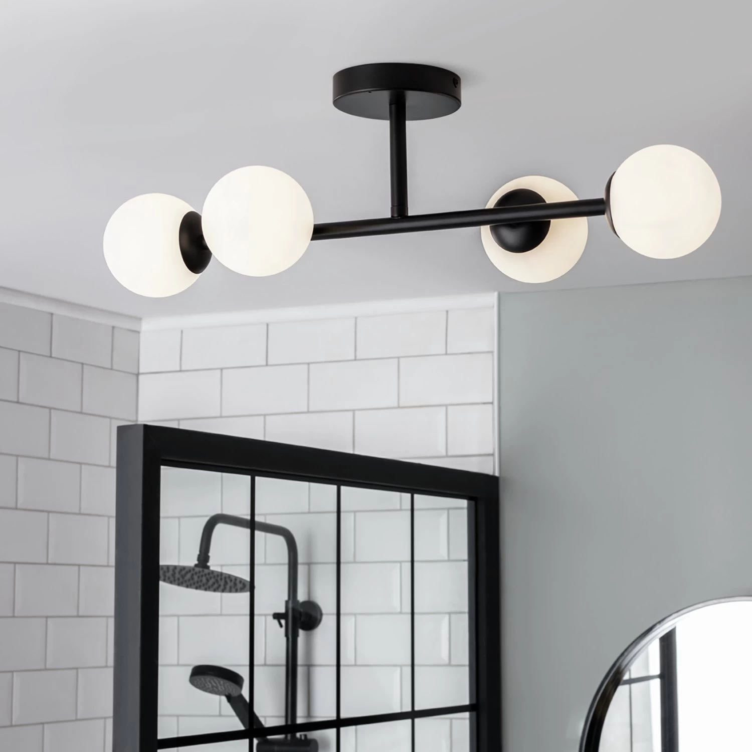 Habitat Opal Metal Bathroom Flush Ceiling Light - Black