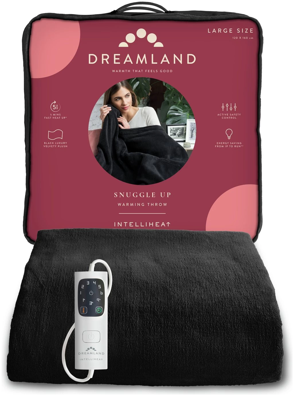 Dreamland Snuggle Up Black Heated Throw - Large - Image 7