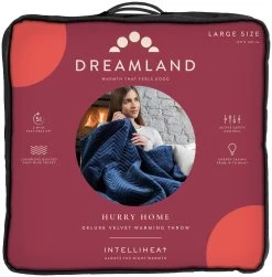 Dreamland Deluxe Velvet Royal Blue Heated Throw - Large