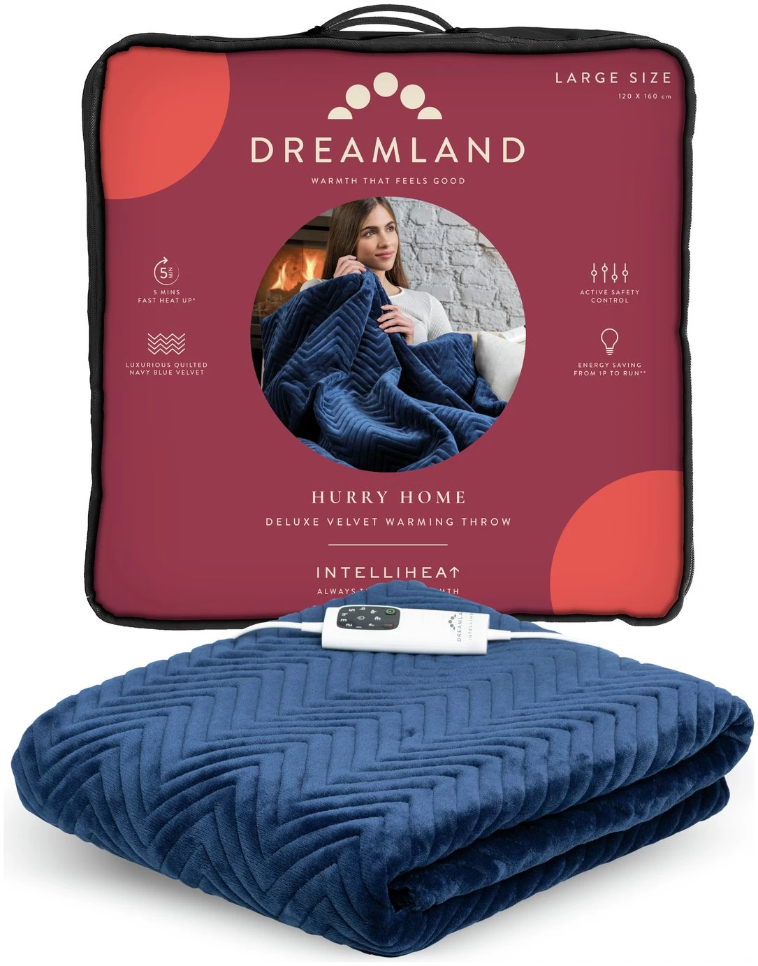 Dreamland Deluxe Velvet Royal Blue Heated Throw - Large - Image 8