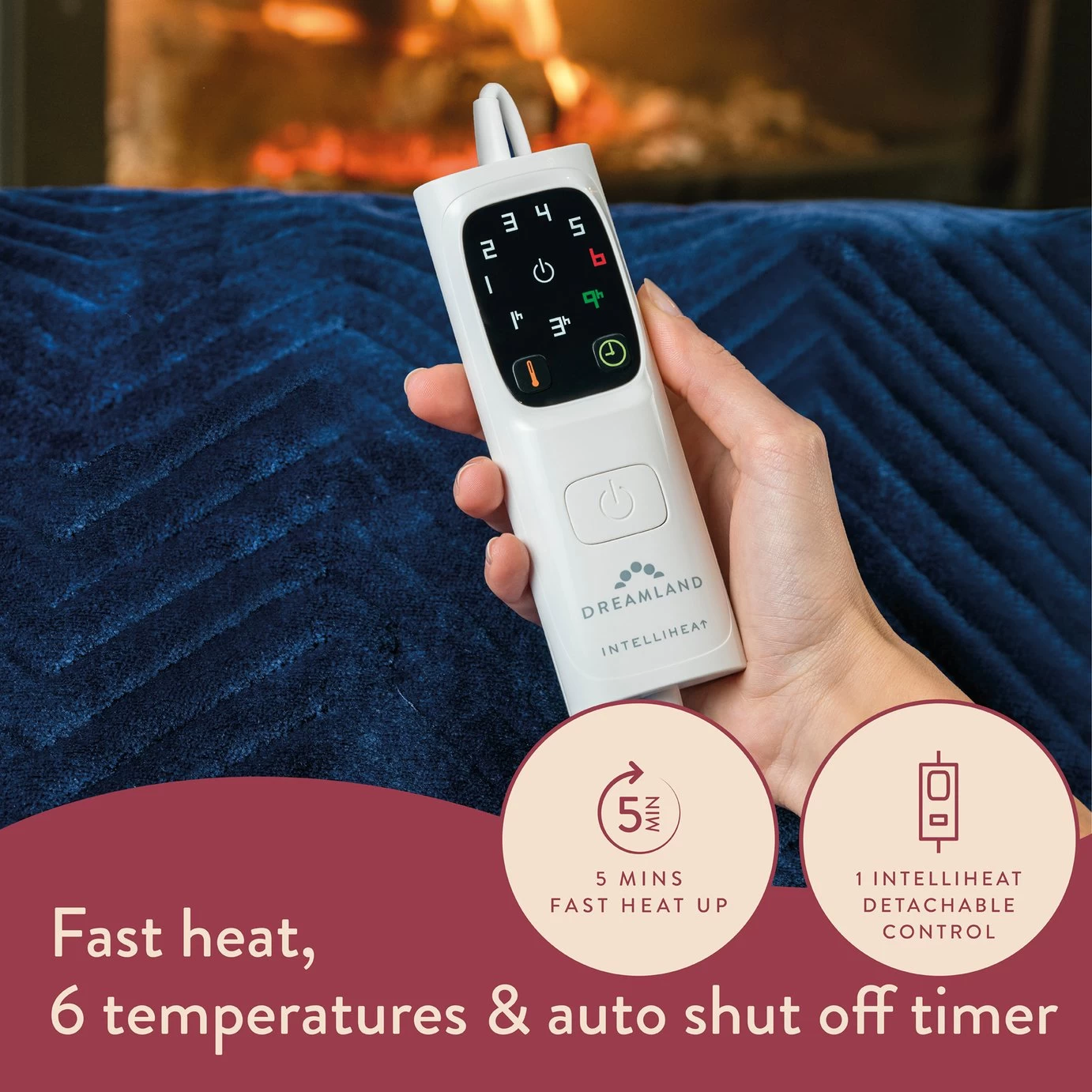 Dreamland Deluxe Velvet Royal Blue Heated Throw - Large - Image 4