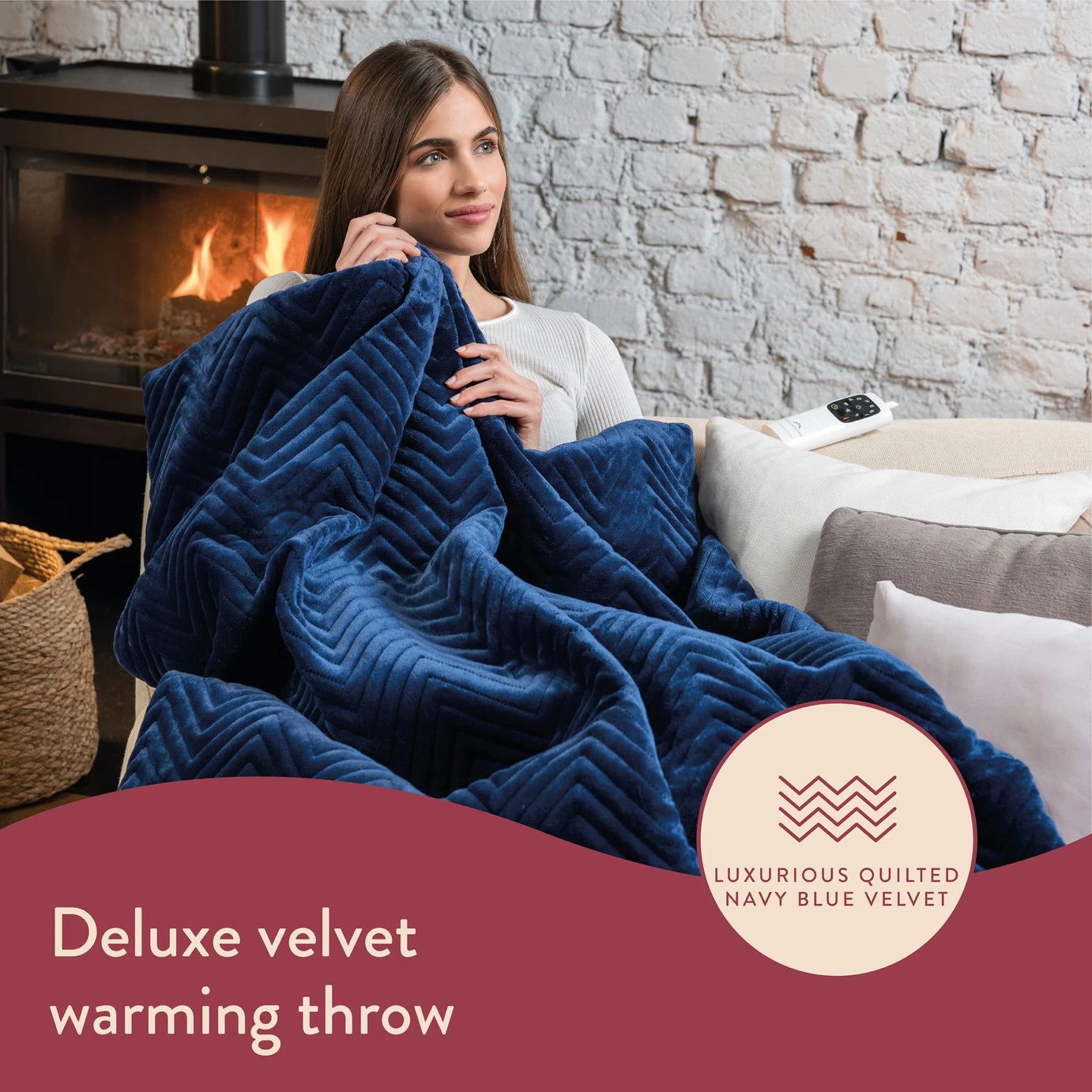 Dreamland Deluxe Velvet Royal Blue Heated Throw - Large - Image 2