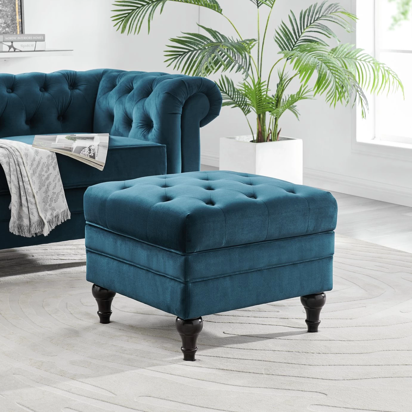 Habitat Chesterfield Velvet Storage Footstool - Blue - Image 6