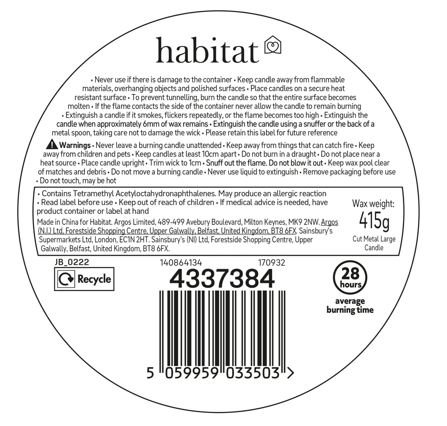 Habitat Metal Cut Large Candle - Rose Saffron & Amber - Image 3