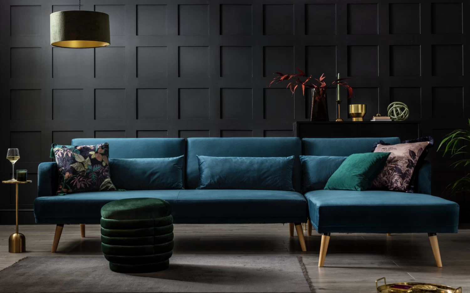 Habitat Andy Right Corner Velvet Clic Clac Sofa Bed - Navy - Image 2