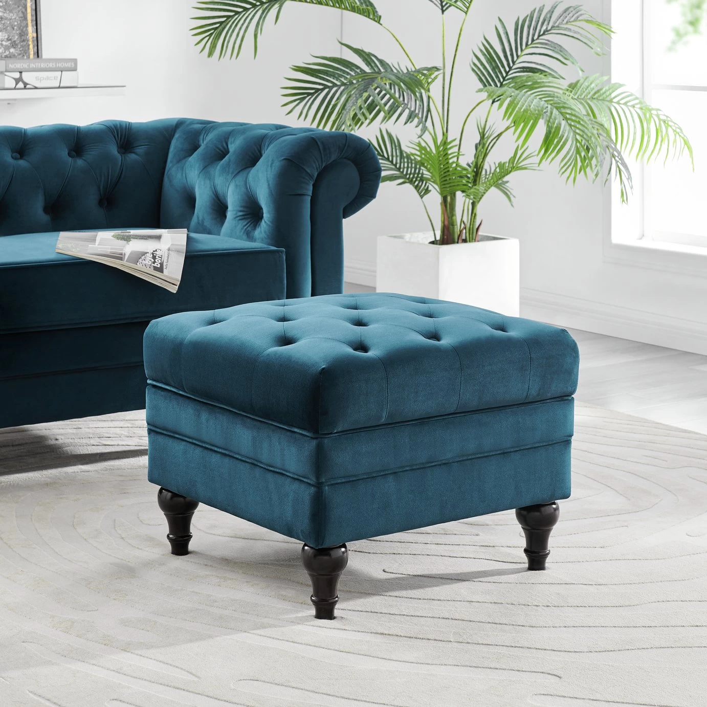 Habitat Chesterfield Velvet Storage Footstool - Light Grey - Image 2