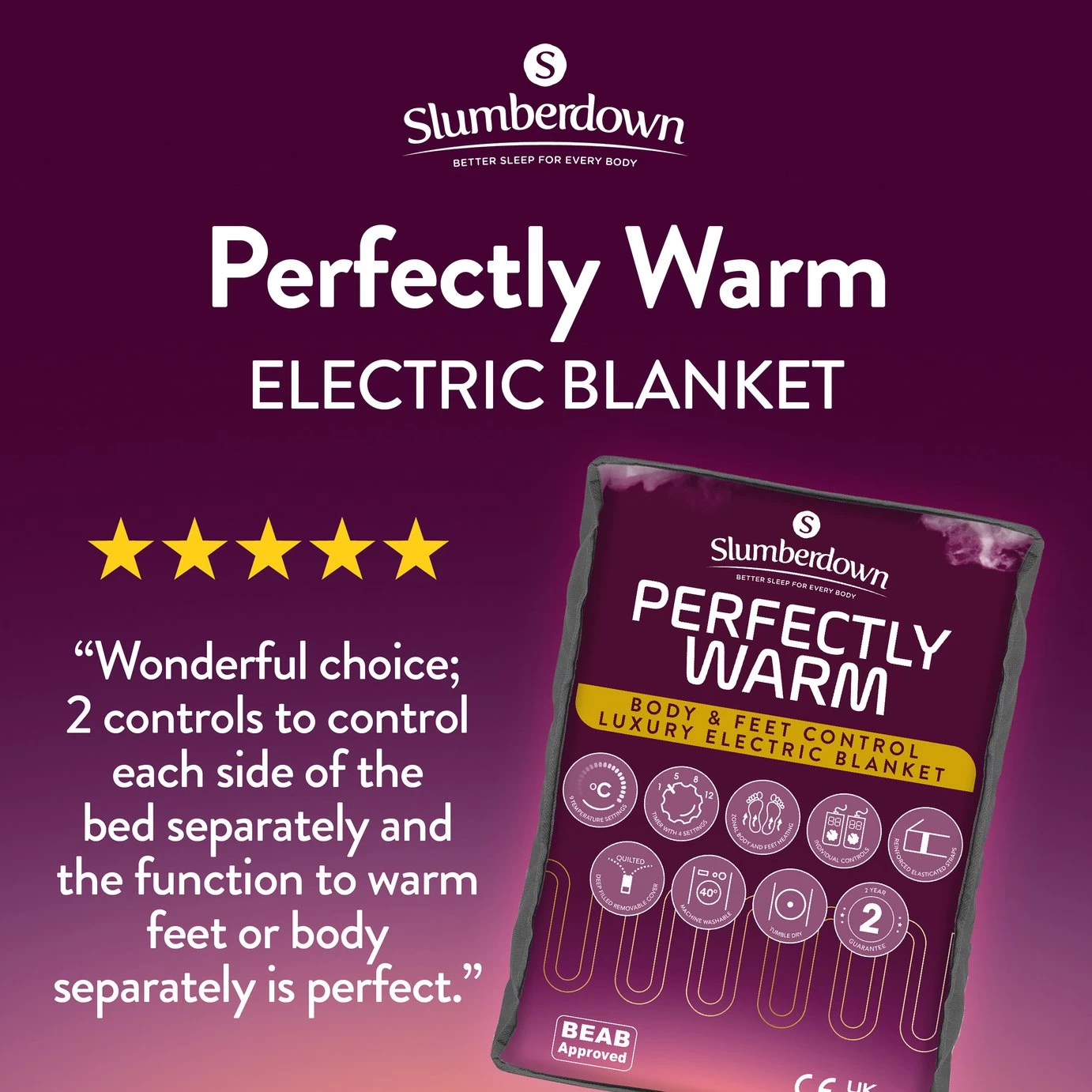 Slumberdown Perfectly Warm Luxury Electric Blanket-King Dual - Image 2