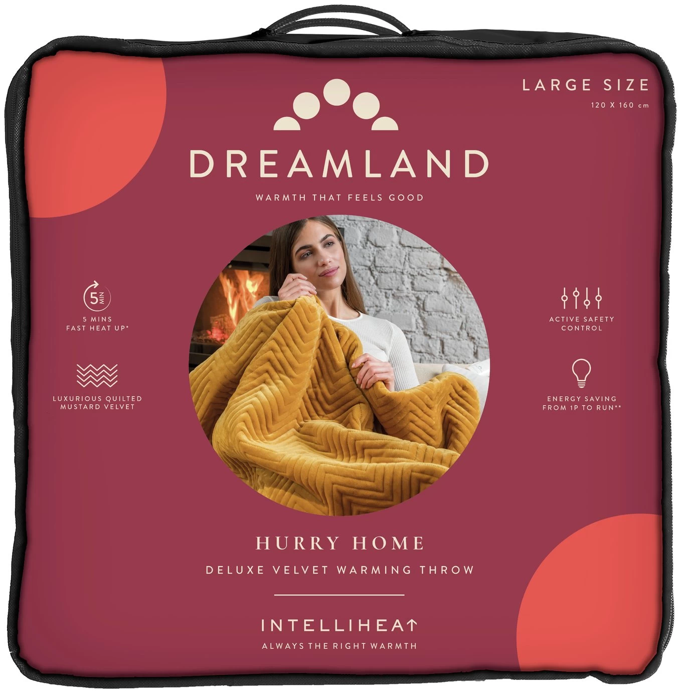 Dreamland Deluxe Velvet Mustard Heated Throw - Large