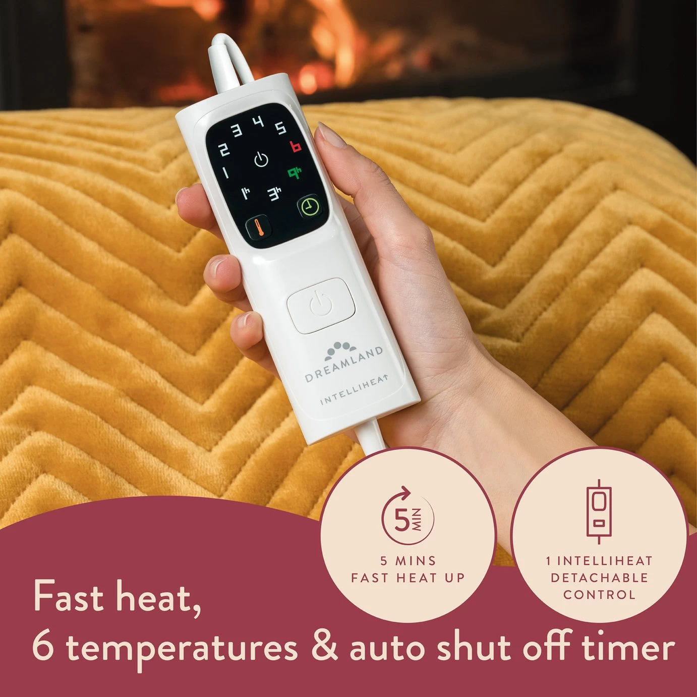 Dreamland Deluxe Velvet Mustard Heated Throw - Large - Image 4