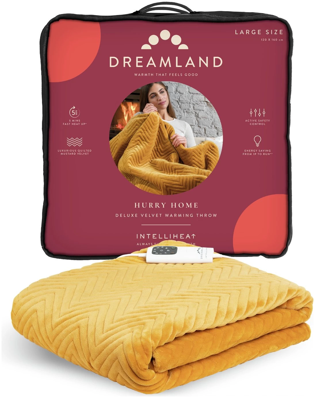 Dreamland Deluxe Velvet Mustard Heated Throw - Large - Image 8