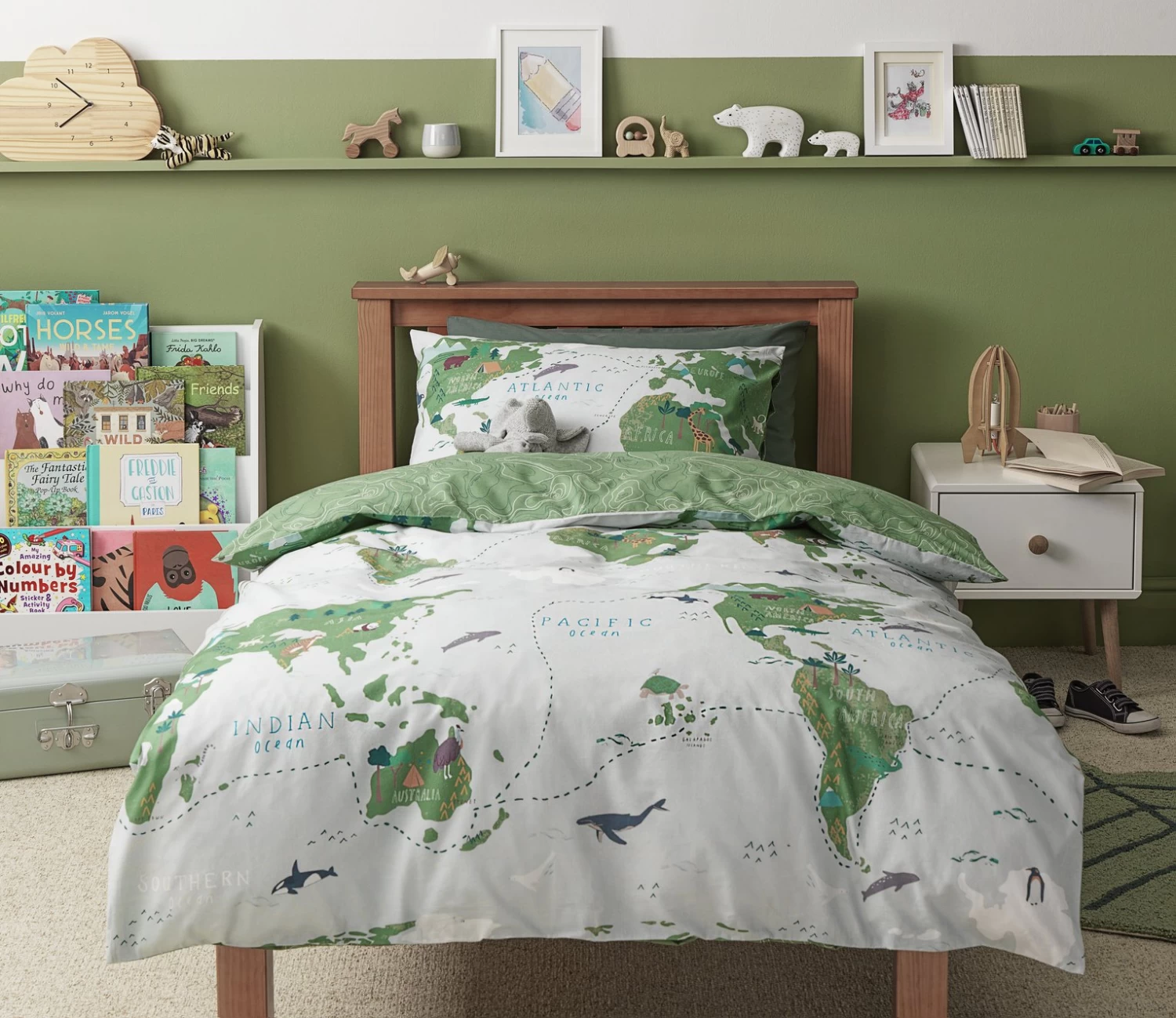Habitat Kids Cotton World Map Print Bedding Set - Toddler