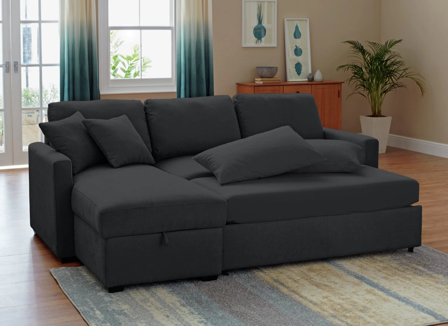 Habitat Reagan Left Corner Chaise Sofa Bed - Charcoal - Image 2