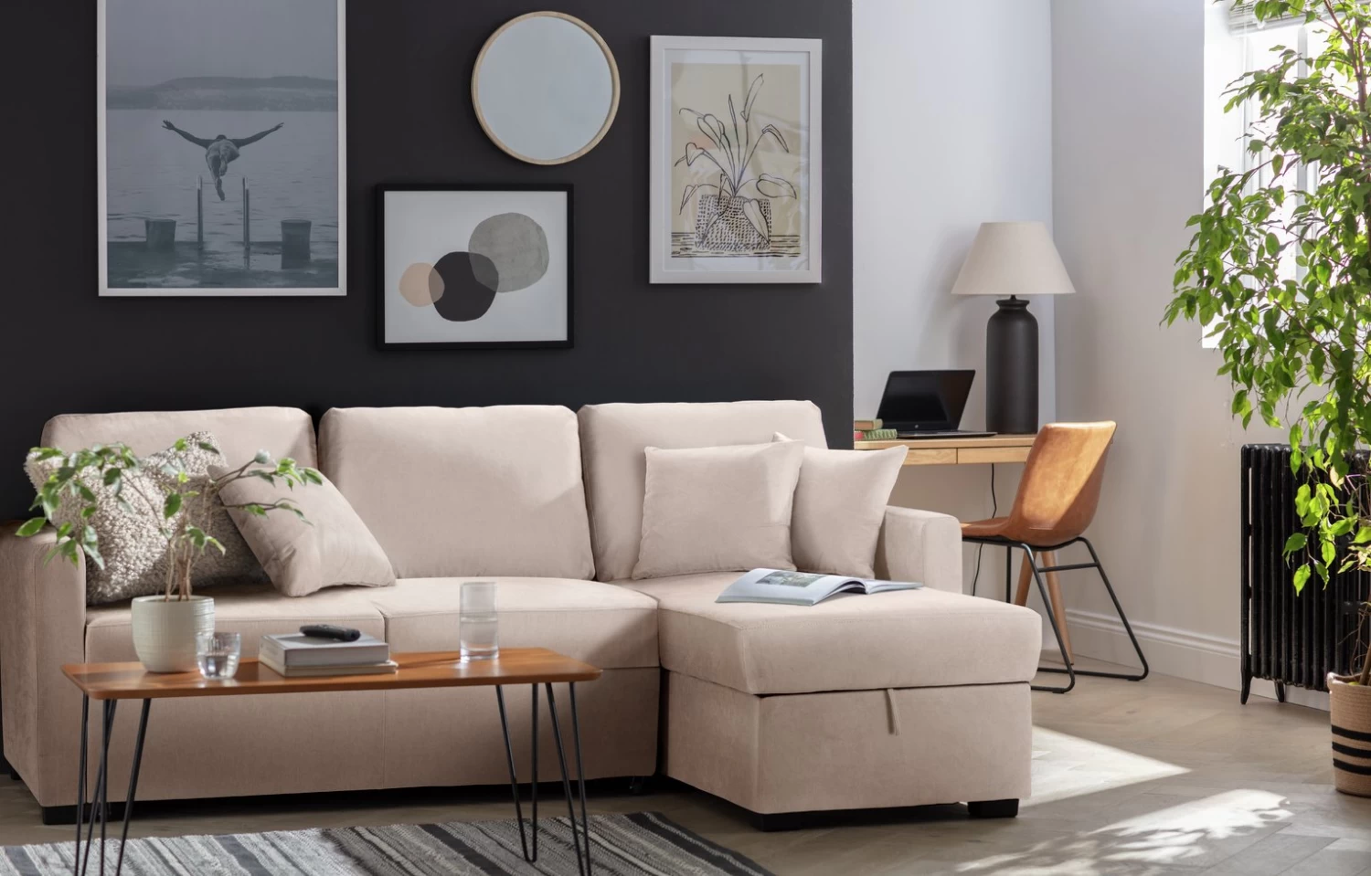 Habitat Reagan Right Corner Chaise Sofa Bed - Charcoal - Image 2