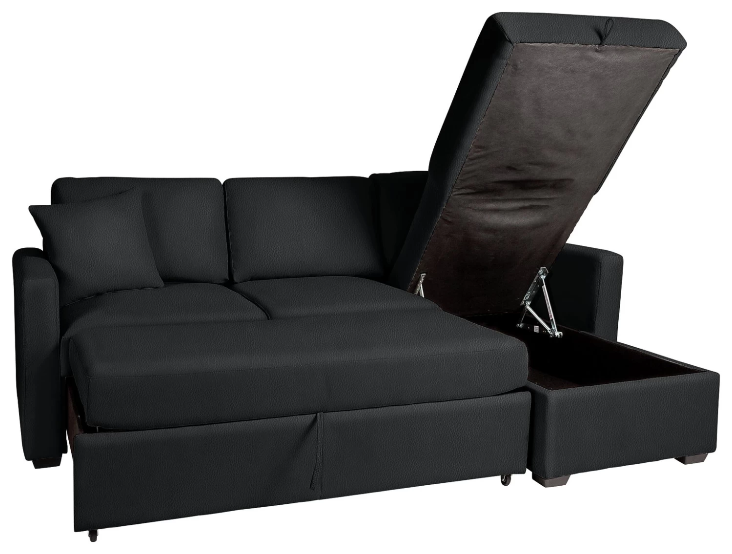 Habitat Reagan Corner Chaise Faux Leather Sofa Bed - Black - Image 2