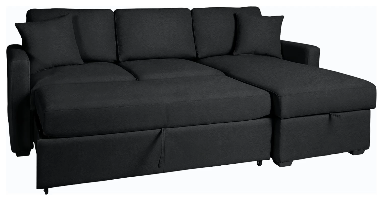Habitat Reagan Corner Chaise Faux Leather Sofa Bed - Black - Image 3