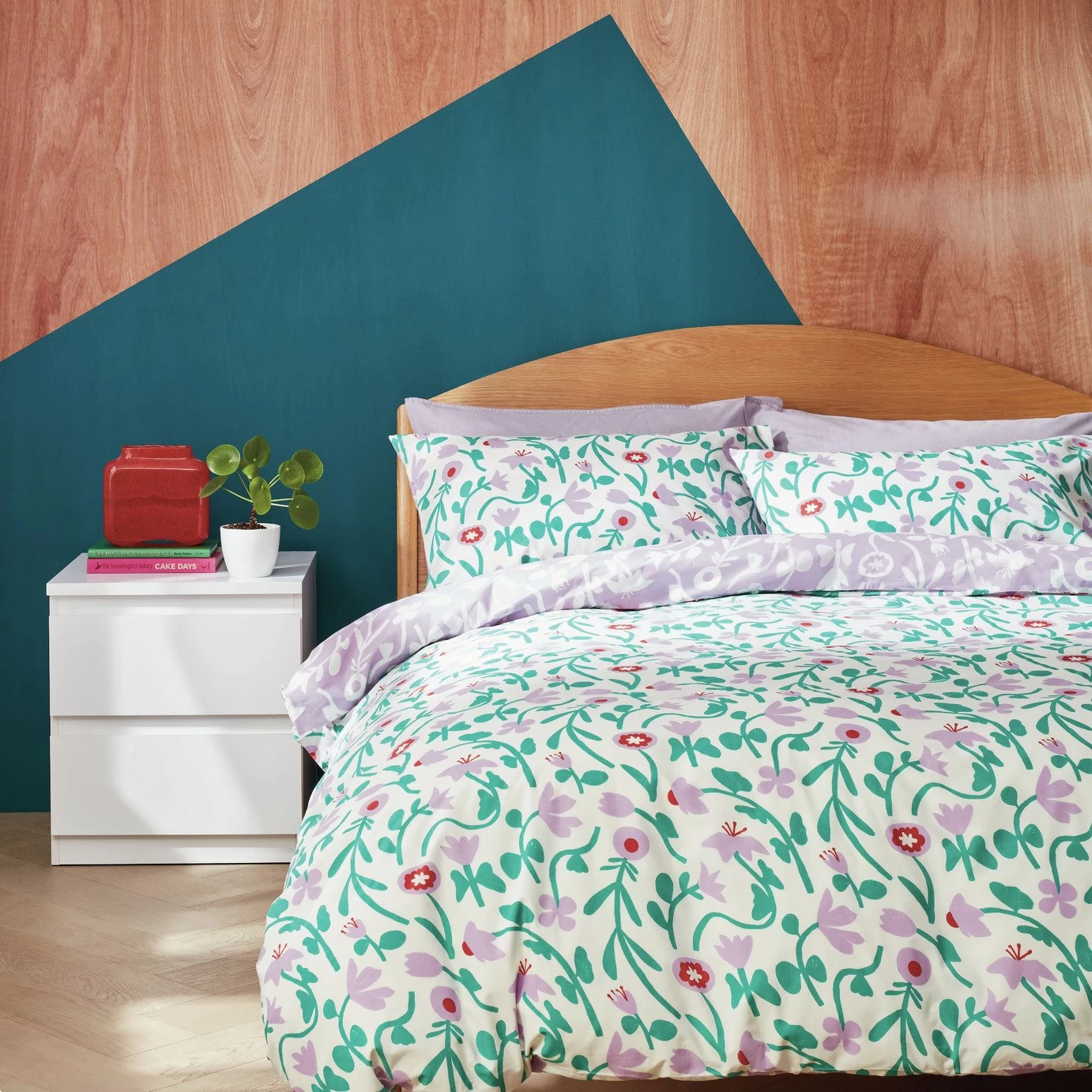 Habitat 180TC Floral Green & Pink Bedding Set - Single