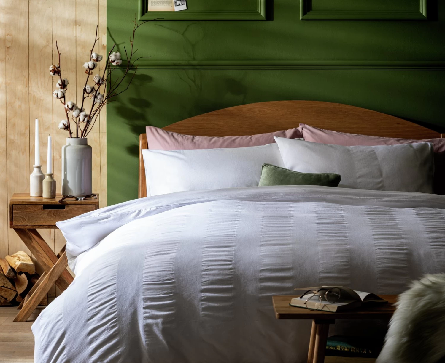 Habitat Cotton 300TC Waffle Striped White Bedding Set-Double - Image 5