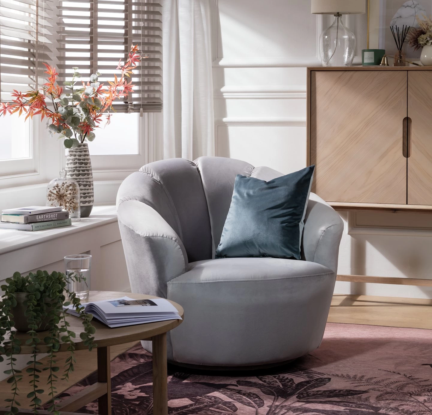 Habitat Ezra Velvet Swivel Chair - Light Grey - Image 7