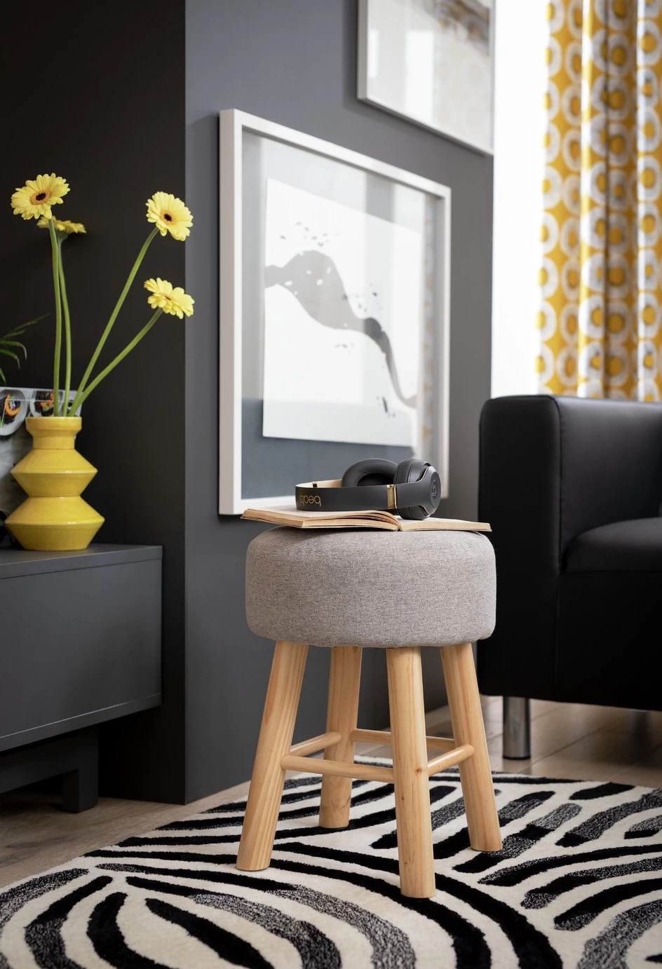 Habitat Sophie Small Fabric Stool - Light Grey - Image 2