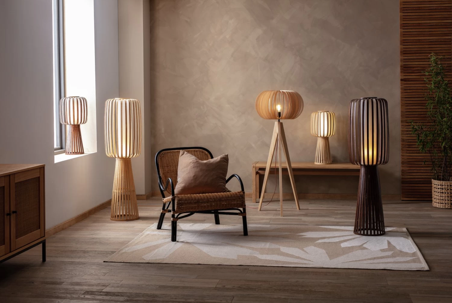 Habitat Achille Bamboo Table Lamp - Walnut & White - Image 8