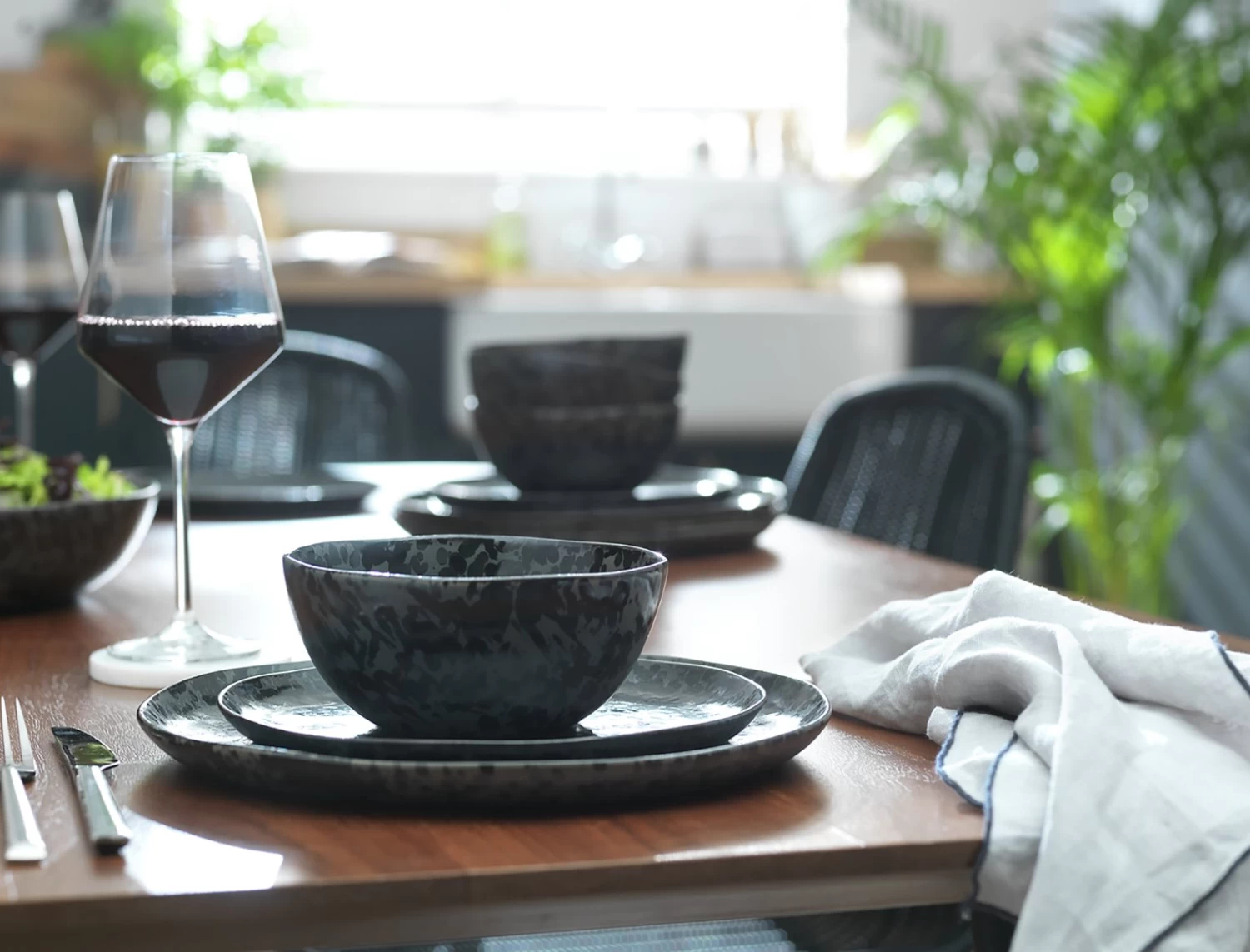 Habitat Preto 12 Piece Stoneware Dinner Set - Black - Image 2