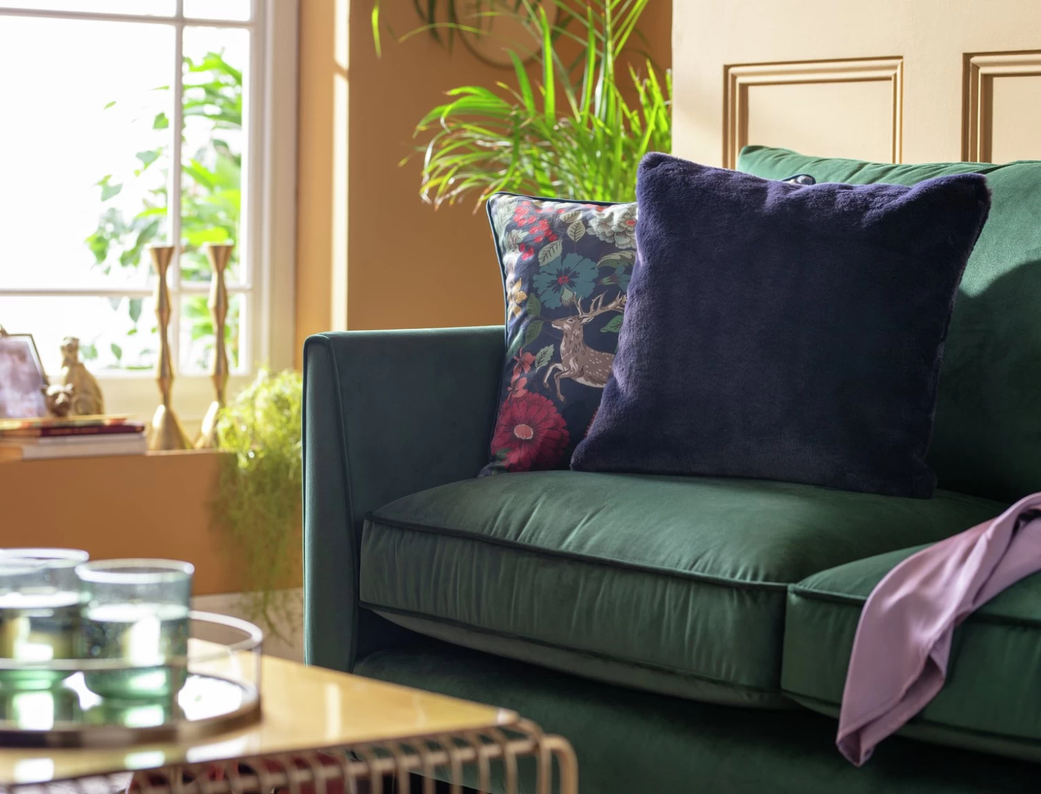 Habitat Plain Faux Fur Cushion - Navy - 43x43cm - Image 2