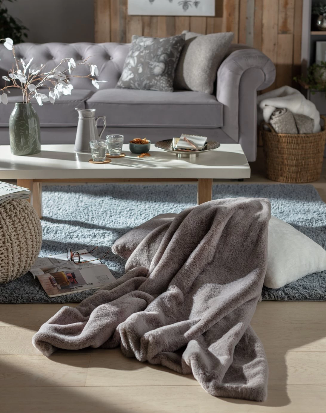 Habitat Faux Fur Plain Throw - Grey - 125x150cm - Image 2