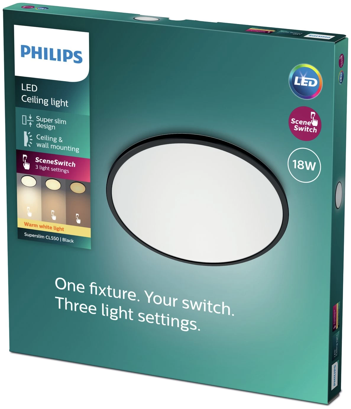 Philips Super Slim Flush To Ceiling Light - Black - Image 2