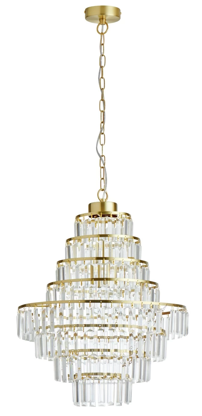 Habitat Presley Glass 8 Tier Chandelier - Brass - Image 2